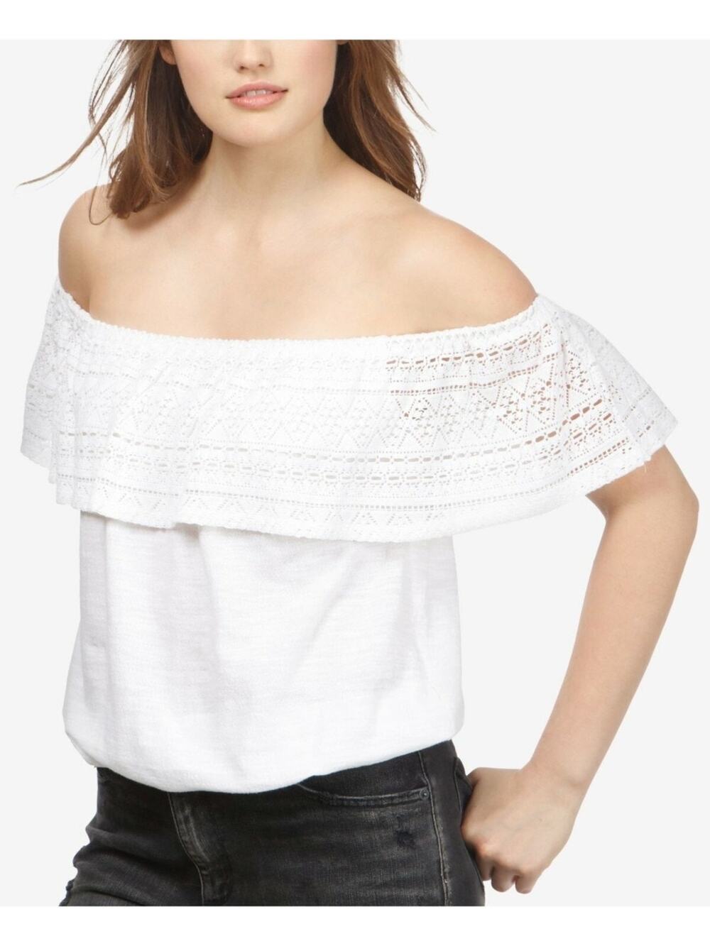 Lucky Brand Crochet Lace Off Shoulder Top in White Size Small